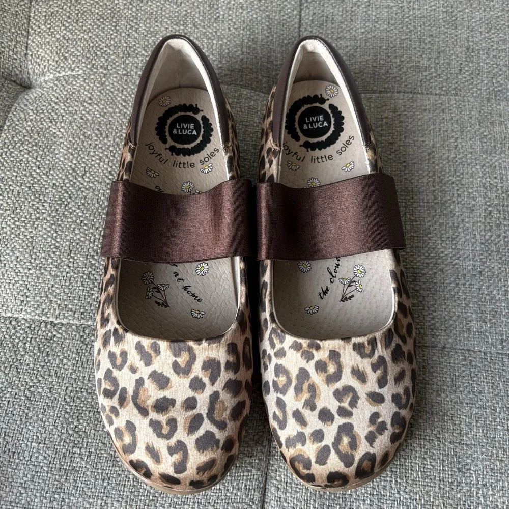 Livie&Luca Shoes Girls Size 2 Brown Bronwyn Mary Jane Flats Leopard Print New